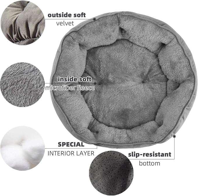 Asvin Large Dog Bed for Large Dogs, Cat Beds for Indoor Cats, Pet Bed for Puppy and Kitty, Extra Soft & Machine Washable with Anti-Slip & Water-Resistant Oxford Bottom, Grey, 35 inches