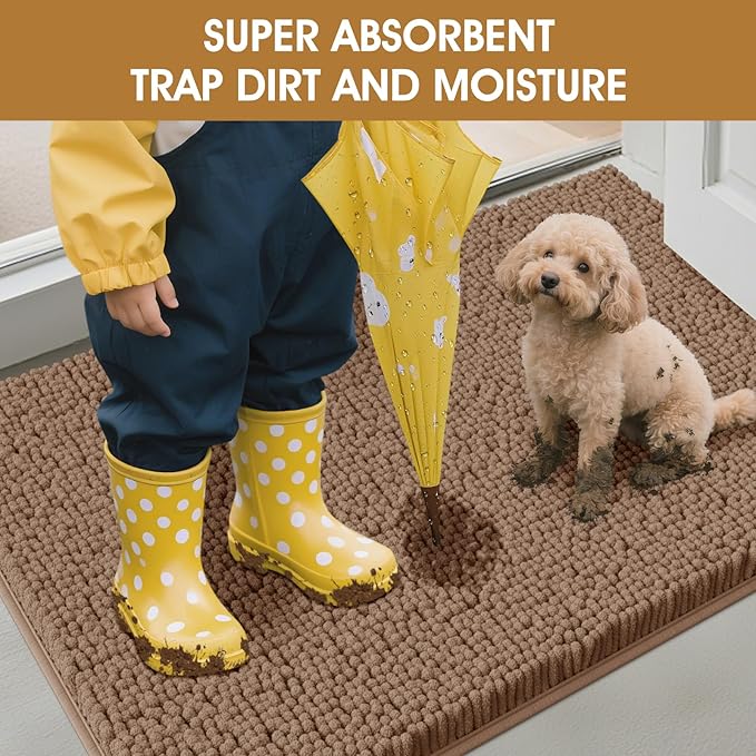 IM HOME Extra Large 60" x 36" Camel Dog Door Mats for Muddy Paws, Chenille Absorbent Dog Mat, Non Slip Heavy Mud Mat for Dogs, Soft Pet Bed Mat for Entryway, Mud Paws, Inside Floor