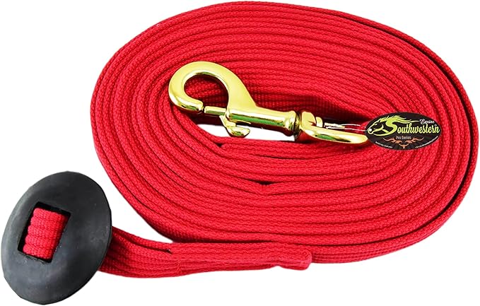 Southwestern Equine Lunge Line for Horses Cotton Horse Lunge Line with Bolt Snap & Rubber Stop (Red, 24')