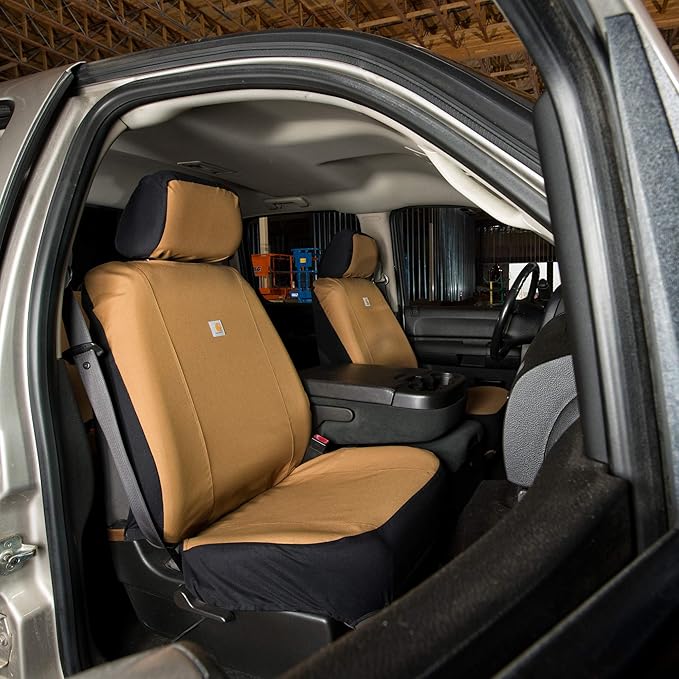 Carhartt Universal Nylon Duck Canvas Fitted Bucket Seat Cover, Durable Seat Protection with Rain Defender, Single, Carhartt Brown