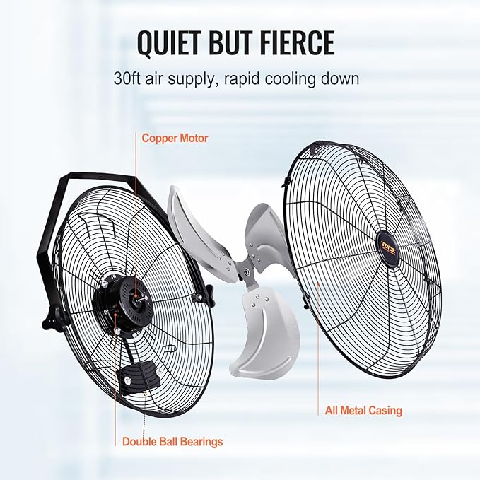 VEVOR 18 Inch Industrial Wall Mount Fan 2PCS, High Velocity 4000 CFM with 3-Speed Manual Control & 360° Tilt Adjustment, for Indoor Use, Warehouse, Workshop, Basement, and Commercial Spaces