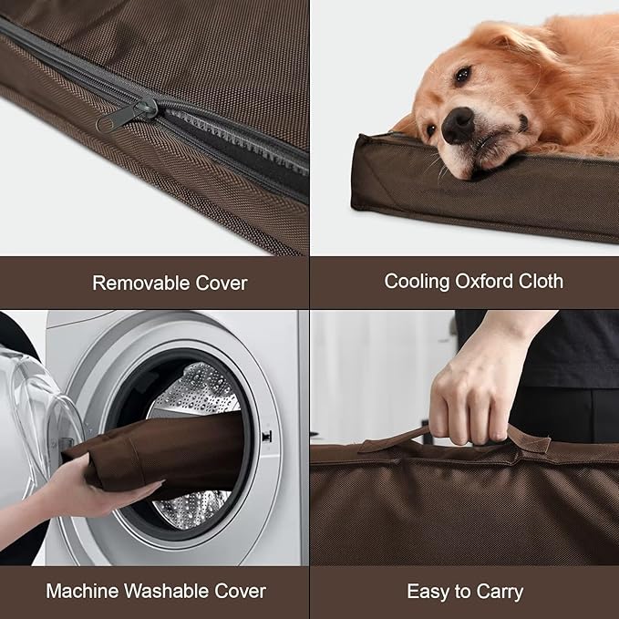 Outdoor Waterproof Dog Bed, Large Dog Bed for Large Size Dogs, Orthopedic Egg Foam Pet Bed with Washable and Removable Oxford Cover, Brown