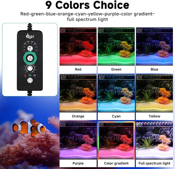 AQQA LED Aquarium Light, 24/7 Mode IP68 Waterproof Extendable Bracket Fish Tank Light, DIY Mode Full Spectrum Aquarium Plant Light, Adjustable Timer/Brightness Memory Function for 18-24 Inch Fish Tank