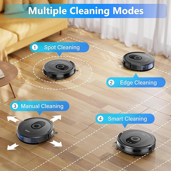 Tikom Robot Vacuum and Mop Combo, 5000Pa Robotic Vacuum Cleaner, 150 Min Max, App & Remote Control, Ideal for Hard Floor, Carpet, Pet Hair, Self-Charge(G8000 Max)