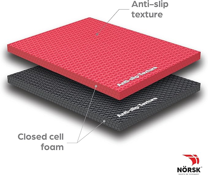 Norsk Reversible Gym Exercise Mats 3/4" Thick EVA Interlocking Foam Tiles, Perfect Gym Flooring for Home Gym, 4 Tiles & 8 Trim Pieces, 16 Sq. Ft. 24"x24", Red/Black