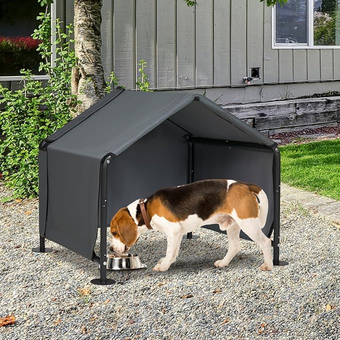 Dog Shades for Outside - Outdoor Dog Kennel for Small Dogs, 29.53”x25.59”x25.59” Outdoor Sun Rain Canopy Pet House, Waterproof Pet Canopy Shelter for Small Animals with Ground Nails