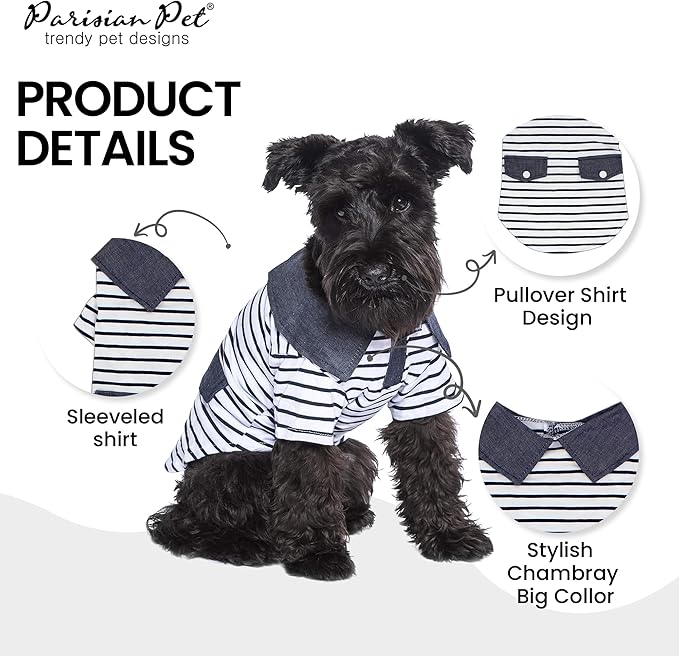 Parisian Pet Preppy Boy Polo Dog Shirt – Puppy Outfits – 100% Cotton Doggie Clothes – Cute Machine Washable Puppy Apparel - Dog Shirts for Medium Dogs M