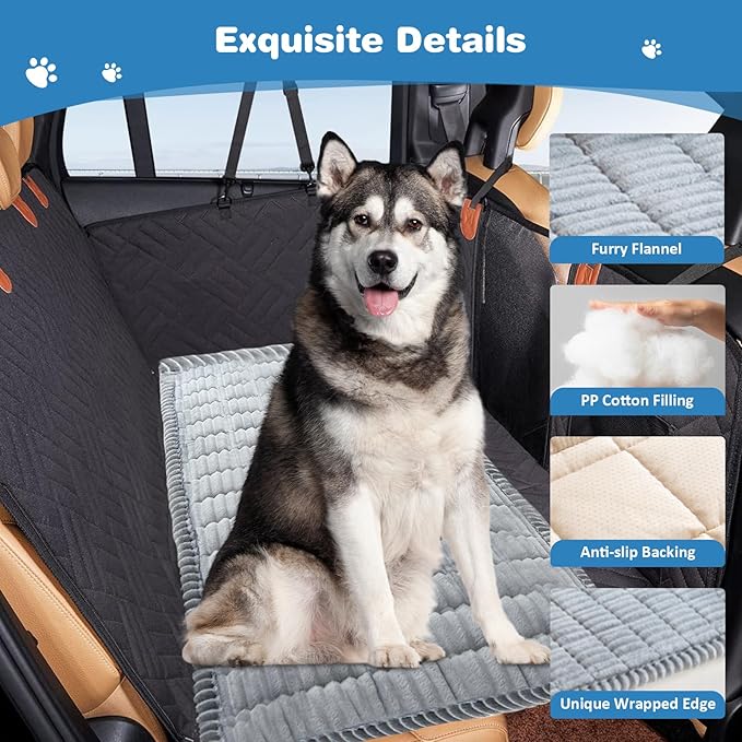 VClife Dog Car Seat Cover for Backseat Extender, Anti Slip Dog Bed Mat Travel Blanket, Pet Friendly Backseat Cover for Cars, SUVs, Small Trucks, Back Seat Extender Protector (Light Gray, 51"×23.6")