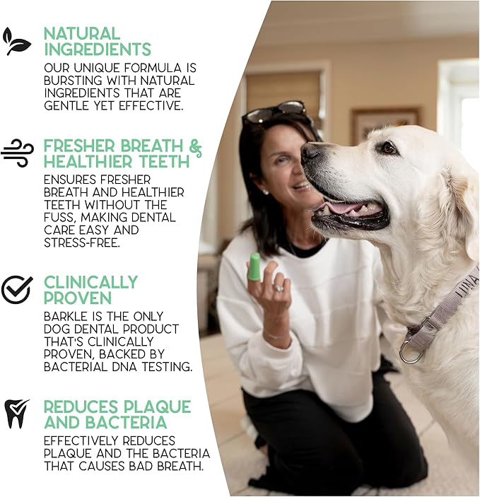 Barkle Vet Approved Dog Teeth Cleaning Toothpaste & Tooth Brushing Kit | Eliminate Plaque, Tartar & Bad Breath | Mint Dog Breath Freshener Gel | Puppy & Small Breed Safe | Free Finger Brush (60 Days)