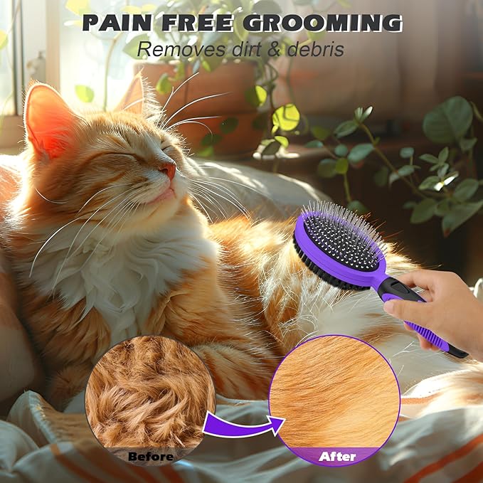 2PCS Pet Grooming Tools - Double-Sided Brush for Shedding and Bathing, Suitable for Short/Long Haired Dogs Cats and Horses, Deshedding Dog Brush, Mane & Tail Combs for Horses - Pet Supplies (Purple)