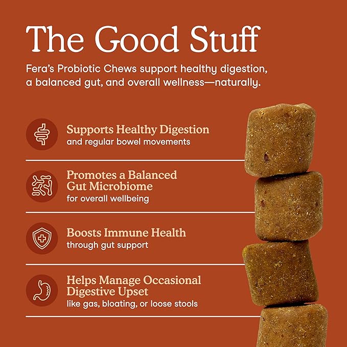 Fera Pets Probiotics for Dogs with Prebiotics and Postbiotics - Full Spectrum Gut Health Support - Promotes a Balanced Gut Microbiome - Boosts Immune Health - 90 Soft Chews