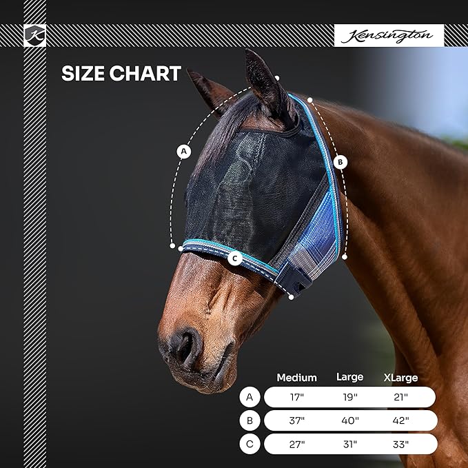 Kensington UViator CatchMask Horse Fly Mask with Web Trim UV Eye Protection Mask for Horse - Large, Deluxe Black