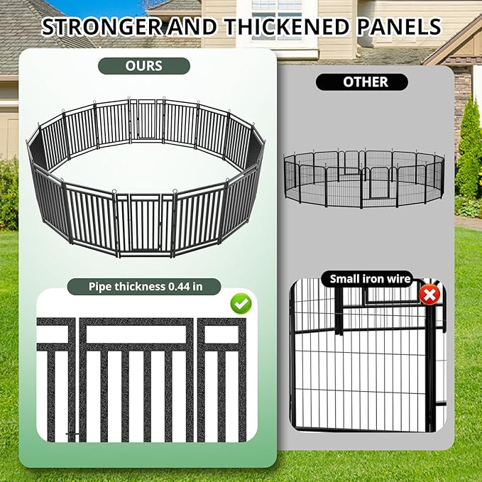 Dog Fence Outdoor Indoor, 32" Inch Height 8 Panels Dog Playpen for Large/Medium/Small Dogs Metal Dog Pen for Yard Camping and RV | Black-Silver