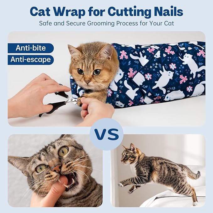 Paw Legend 21.7" Cat Wrap for Grooming Cat Wrap for Cutting Nails Cat Restraint for Nail Clipping Self Adhesive Blanket Restraint Cloth for Cats Within 6lbs