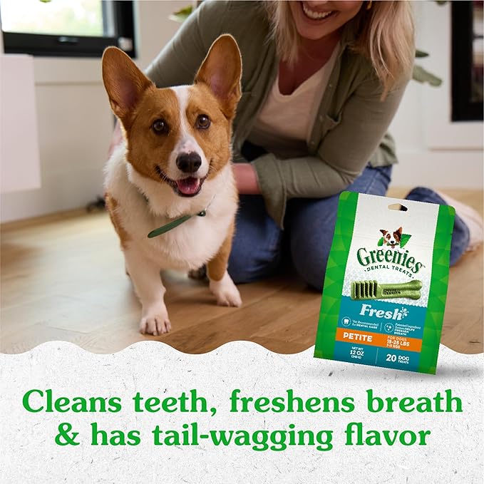 Greenies Petite Dental Dog Treats, Fresh Flavor, 12 oz. Pack (20 Treats)