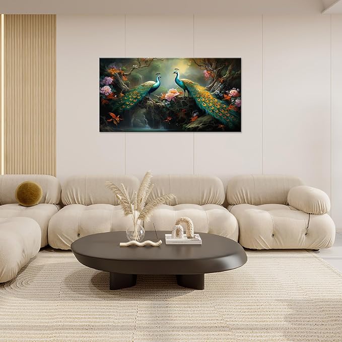 Large Peacock Wall Art Aesthetic Bird Canvas Living Room Pictures Framed Prints Floral Modern Wall Decor Painting Artwork for Bedroom Dining Office Home 60"x30"