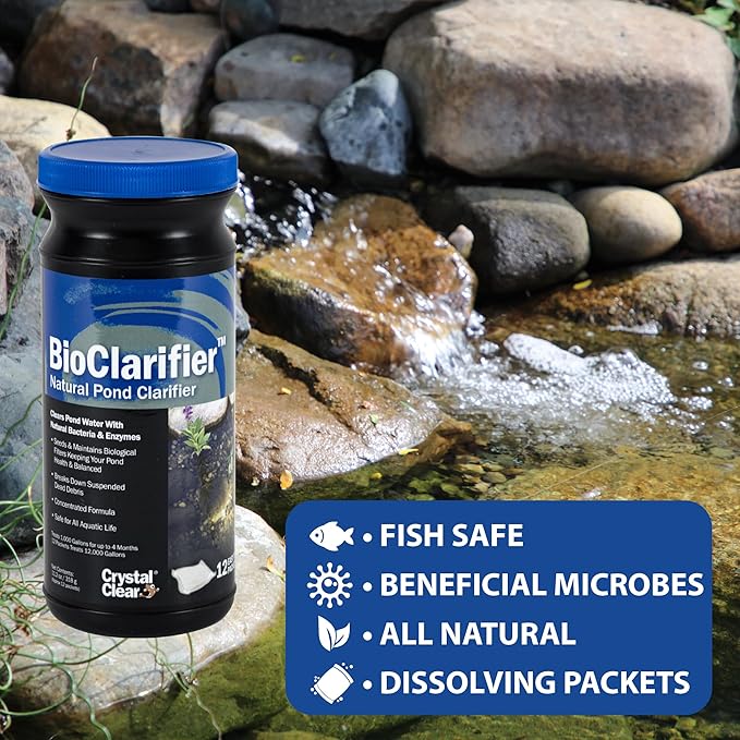 CrystalClear BioClarifier Small Pond & Water Garden Clarifier & Cleaner, Cloudy Water Beneficial Microbe Treatment, Fish, Plant & Pet Safe, 24 Packets