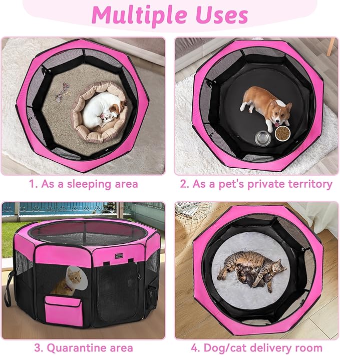 PETSFIT 29" Puppy Playpen with Removable Waterproof Mat & Zippered Roof | RV, Camping, Travel Dog Pen | Indoor/Outdoor Whelping & Cat Observation Space(29.5"x29.5"x16.5"H)
