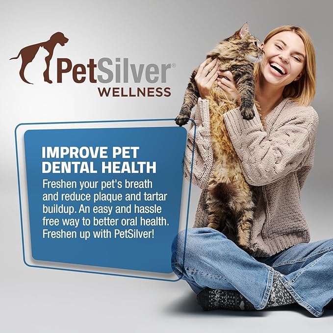 PetSilver Teeth & Gum Spray - Dog Dental & Teeth Cleaning Spray for Plaque & Tartar Build-Up Reduction - Natural Breath Freshener for Dogs & Cats - Patented Chelated Silver - Made in USA - 4oz, 2-Pack