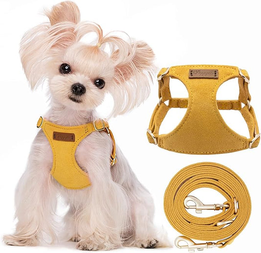 Puppytie No Pull XXS Puppy Harness with Multifunction Dog Leash,Soft Adjustable No Choke Escape Proof Pet Harness Vest,Yellow,XXS