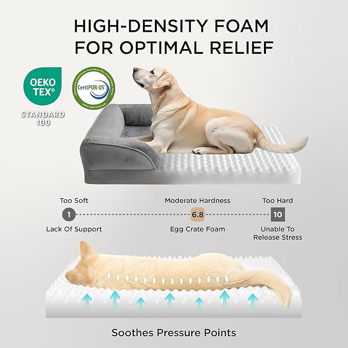 Bedsure Orthopedic Dog Beds for Small Dogs - Washable Small Dog Cat Bed Waterproof, Comfort Pet Couch Sofa with Washable Removable Cover, Pets Bed with Nonskid Bottom, Grey, 24"