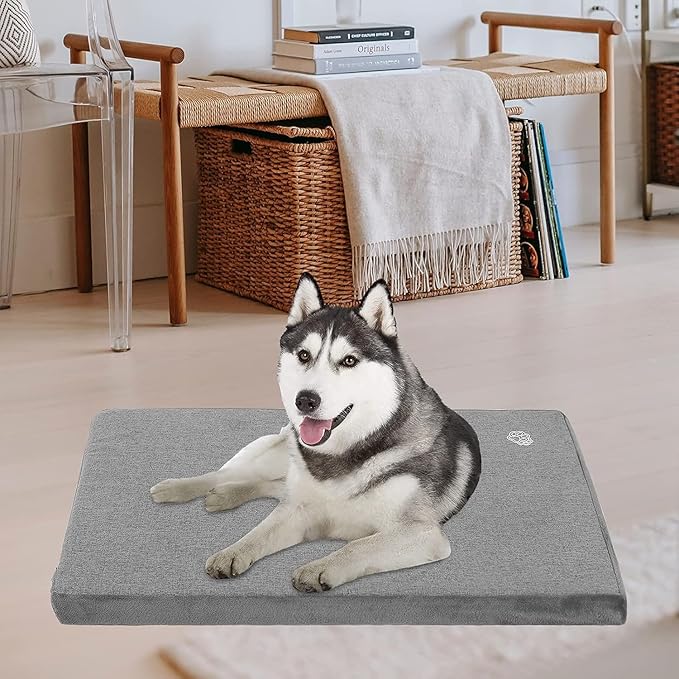 EMPSIGN Stylish Dog Bed Mat Dog Crate Pad Mattress Reversible (Cool & Warm), Water Proof Linings, Removable Machine Washable Cover, Firm Support Pet Crate Bed for Small to XX-Large Dogs, Grey
