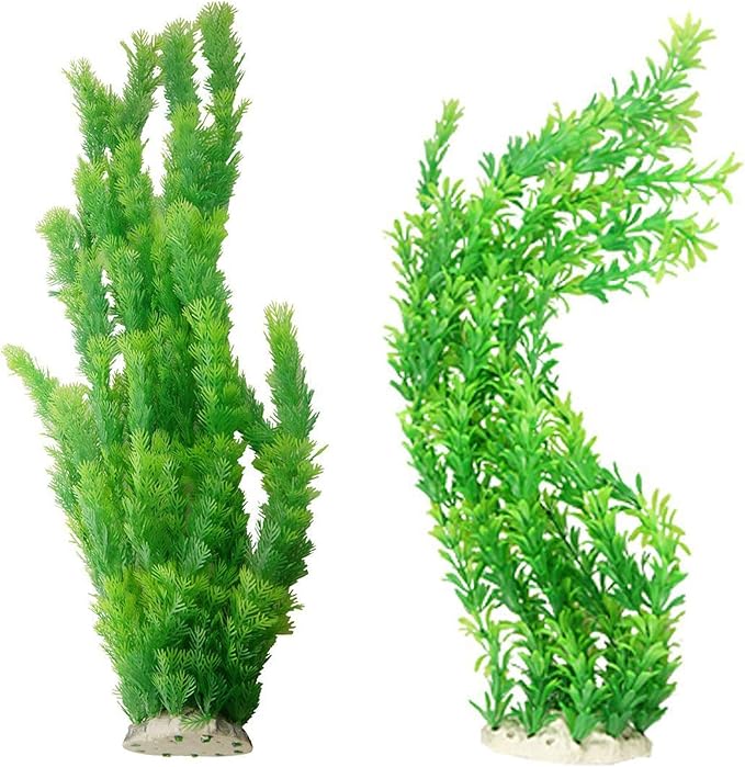Hamiledyi Aquarium Plants Plastic Decor Fish Tank Green Decorations Plants Ornament Safe for All Fish,Extra Large 23-inch Tall, 2 Pack（Green Style A）