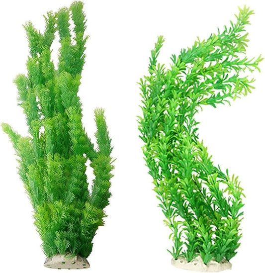 Hamiledyi Aquarium Plants Plastic Decor Fish Tank Green Decorations Plants Ornament Safe for All Fish,Extra Large 23-inch Tall, 2 Pack（Green Style A）