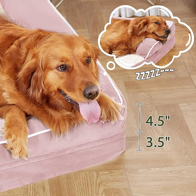 XXL Dog Bed with Bolsters, Orthopedic Dog Beds for Extra Large Dogs, Waterproof Dogs Beds XLarge with Removable Washable Cover, Nonskid Bottom (XX-Large,Pink)