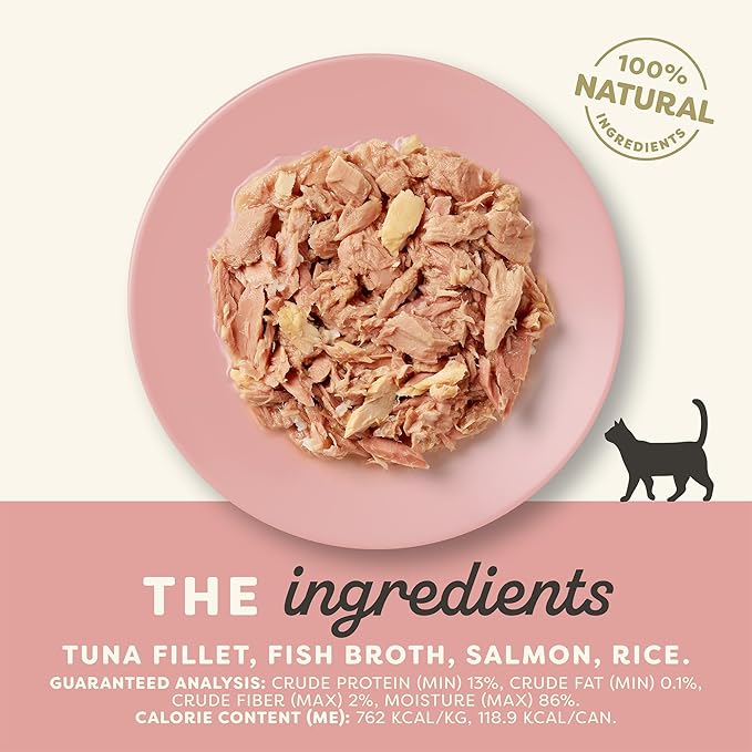 Applaws Natural Wet Cat Food in Broth, Limited Ingredient Canned Wet Cat Food, No Additives, Made with Natural Ingredients, Tuan Fillet & Salmon in Broth (24 x 5.5oz Cans)