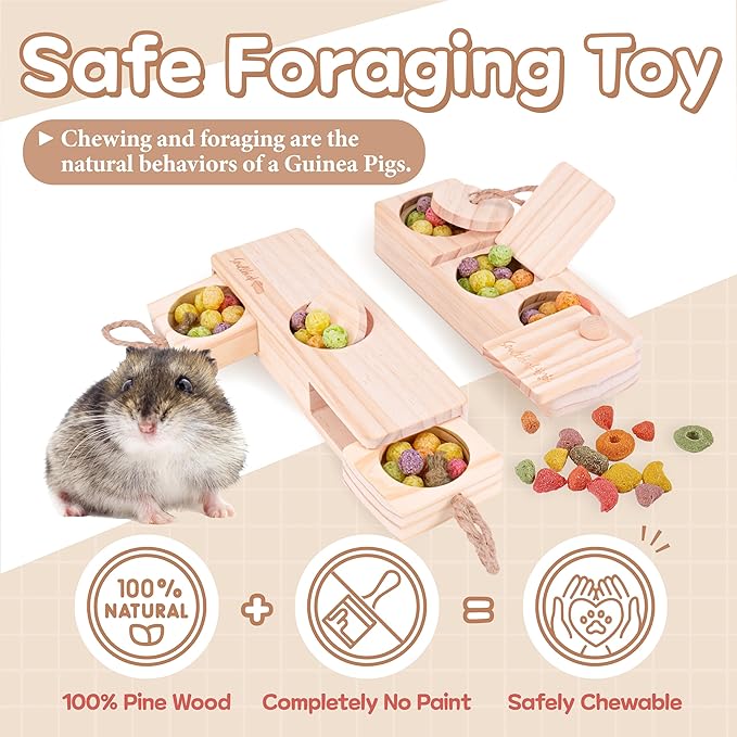 SoulThink® Interactive Guinea Pig Toys - Wooden Rat Toys for Pet Rats, Enrichment & Foraging Activity for Hamster Sniff n' Snack Puzzle for All Small Rodents (2 Sets)