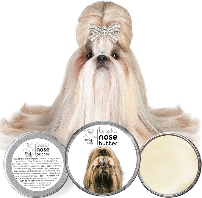 The Blissful Dog Shih Tzu Nose Butter for Dry, Cracked Skin, Lick-Safe Dog Nose Balm with Moisturizing Shea Butter, Almond, Olive, and Essential Oils, Pet Supplies, Uncented, 4 oz.