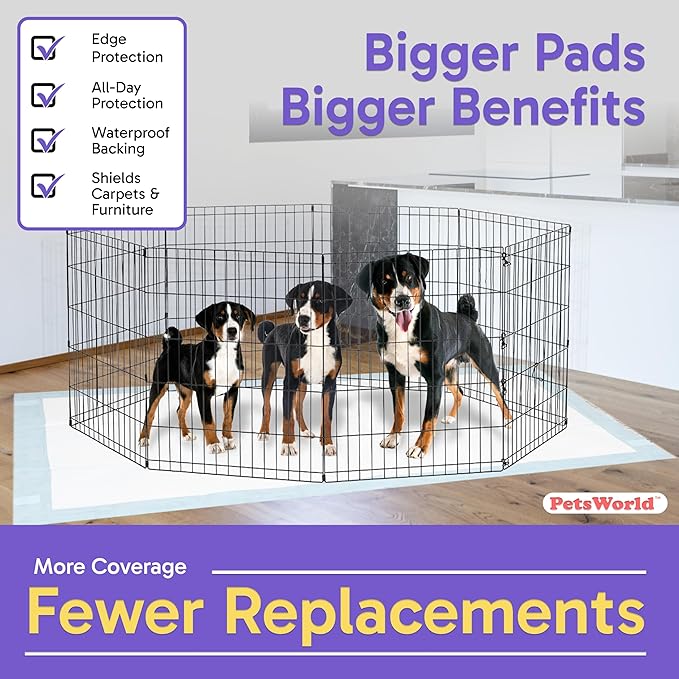 PETSWORLD Mega-Sized Dog Pee Pads (40" x 99") –4XL Gigantic Pet Piddle Pads for Puppy Training, Incontinence–Doggie Absorbent Mat with Adhesive Sticky Tape –Leak Proof, 5-Layer Protection (60 Count)