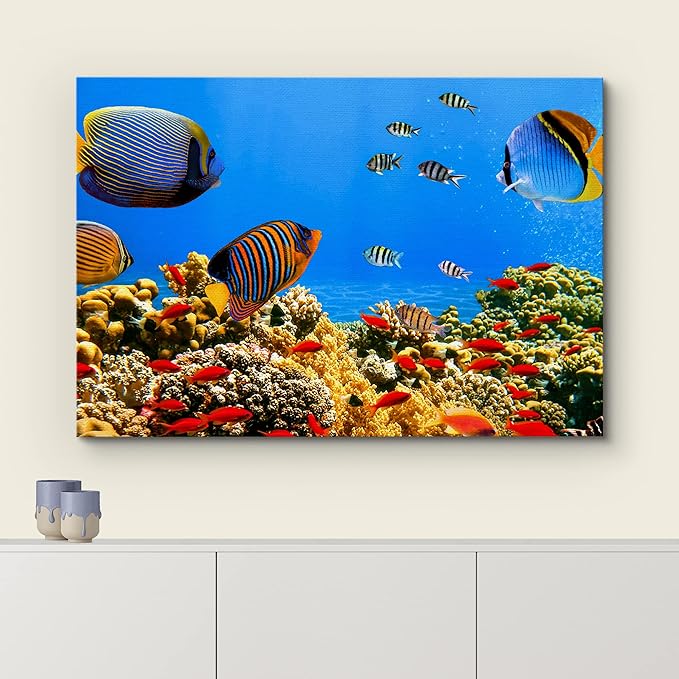 wall26 Canvas Print Wall Art Tropical Island Underwater Fish Red Anemone Nature Animals Photography Realism Rustic Scenic Landscape Wilderness Colorful for Living Room, Bedroom, Office - 16"x24"