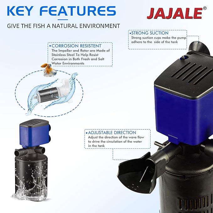 Water Pump 475 GPH 3-in-1 Submersible Internal Filter Aquarium Powerhead Water Pump Ultra Quiet for Aquarium,Fish Tank