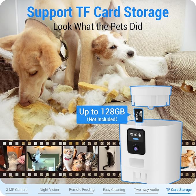 Automatic Cat Feeder with 2K HD Camera: Automatic Dog Feeder with Night Vision, Cat Food Dispenser with 5G WiFi for Multiple Pet, Detachable for Easy Clean - 29 Cup （7L Large Capacity）