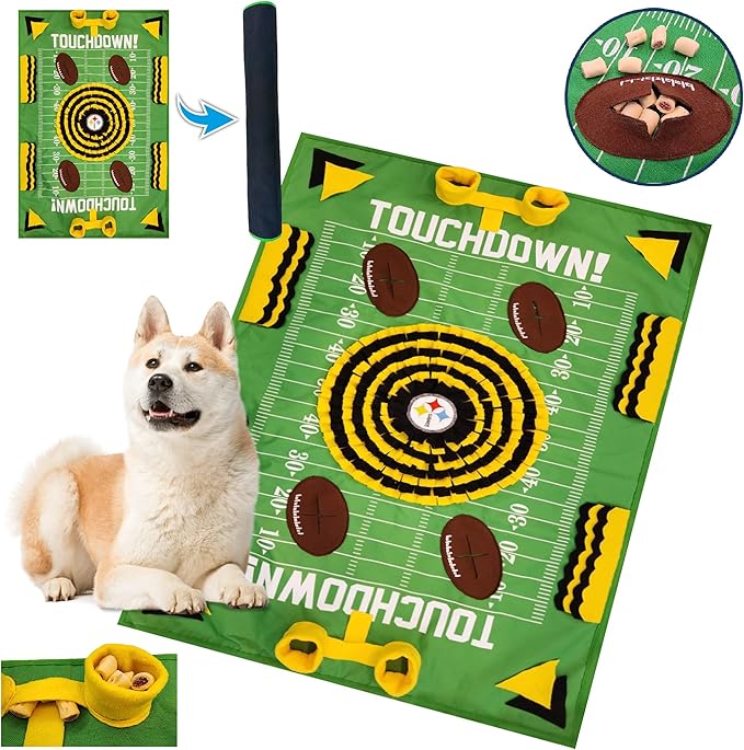 NFL Pittsburgh Steelers Dog Snuffle Mat – Interactive Pet Slow Feeder, Football Field Design Food Puzzle Toy for Dogs & Cats, Foraging Activity Mat for Smarter Feeding