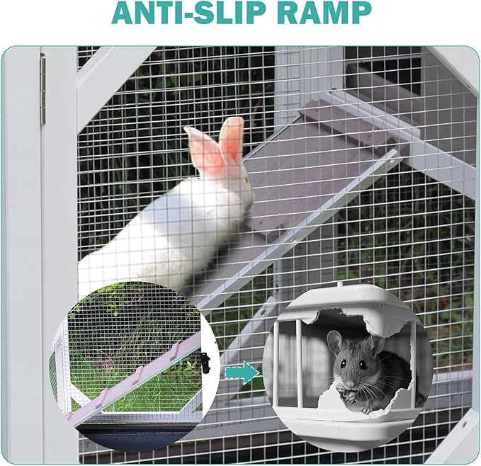 Rabbit Hutch Indoor for 2-4 Rabbits & Guinea Pigs，Bunny Cage with Slide-Out Plastic Trays，Wooden Small Animal Cage for Rabbits, Bunnies, and Guinea Pigs