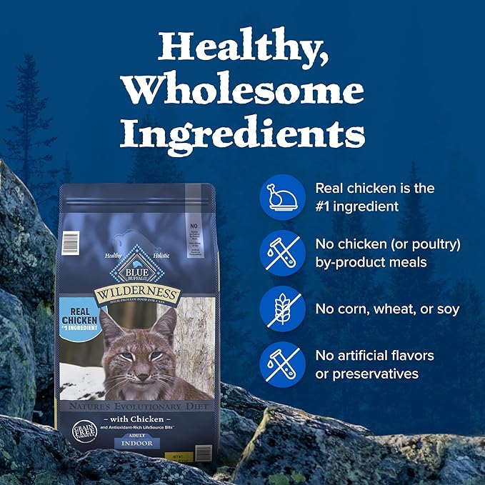 Blue Buffalo Wilderness High Protein, Natural Adult Indoor Dry Cat Food, Chicken 15-lb