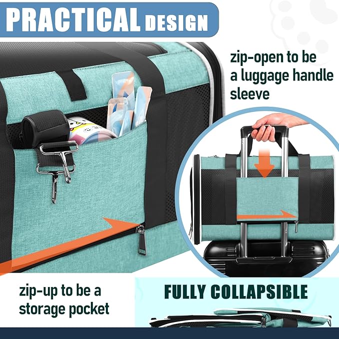 Soft Cat Carrier Large Cat 20 lbs/Kitty Cat Travel Crate for Pet Top Load/Small Dog Sturdy Transport Fabric Carry Bag 10 Pounds/Yorkie Kennel with Pocket Teal Aqua