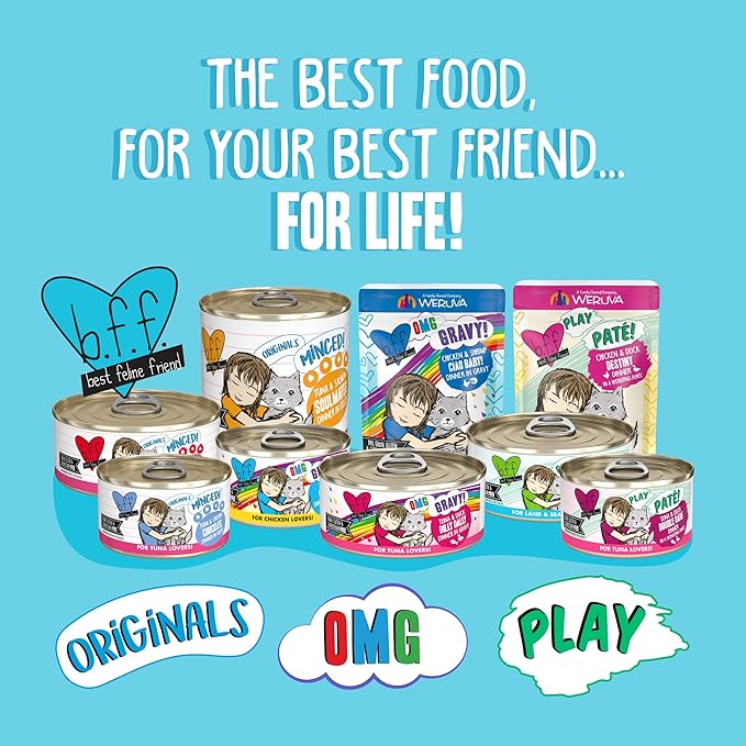Weruva B.F.F. Play - Best Feline Friend Paté Lovers, Aw Yeah!, Duck & Tuna Trickster with Duck & Tuna, 5.5oz Can (Pack of 8)