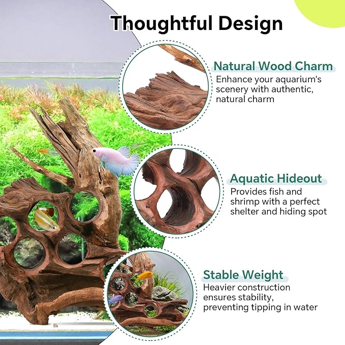 Driftwood for Aquarium Natural Aquarium Wood for Aquascaping Fish Tank Decorations Reptile Tank Decor (Porous Natural Driftwood 10-16“)
