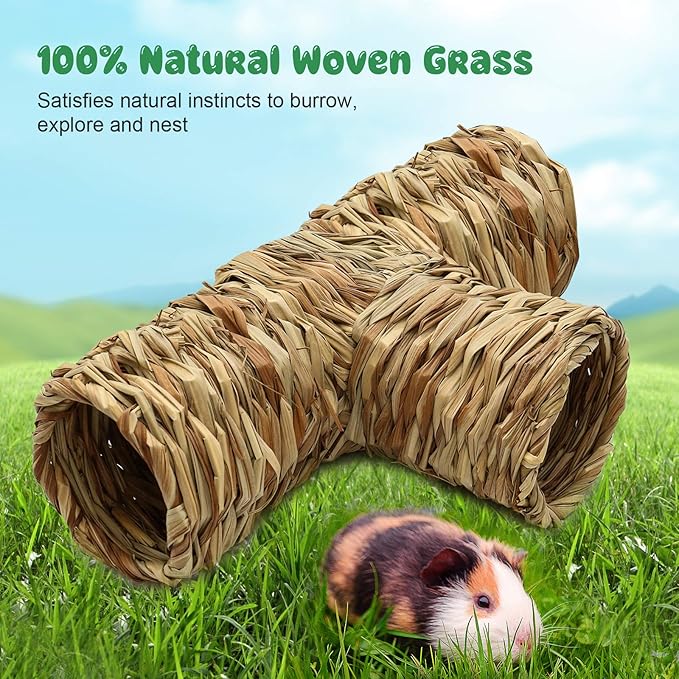 BWOGUE Hamster Grass Tunnel Toy Nature's Hideaway Guinea Pig Tunnels and Tubes Toys for Rats,Syrian Hamster,Ferrets,Guinea Pig,Chinchilla Hedgehog and Bunny