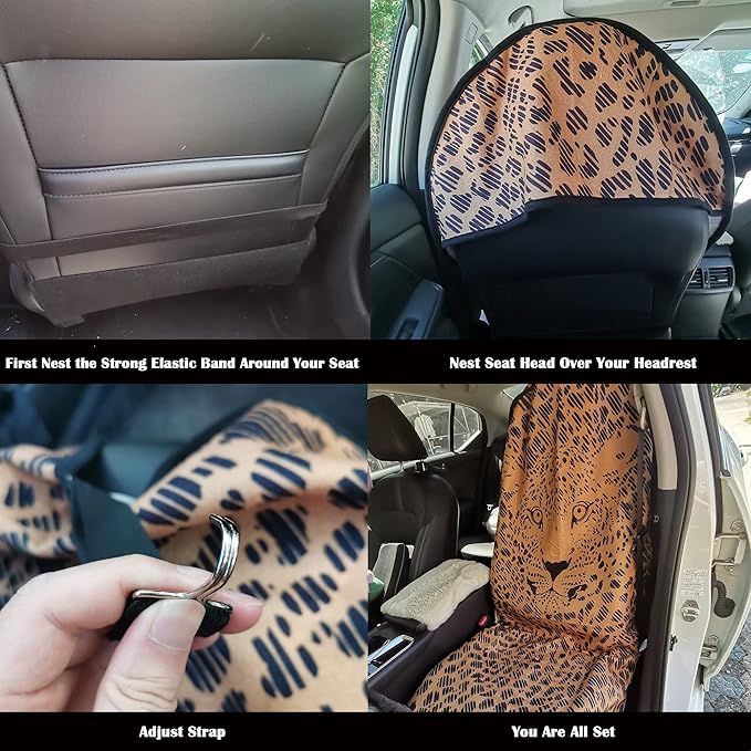 Car Seat Cover Protector Front Seats,for Gym Workout,Running,Swimming,Beach and Hiking,Waterproof Sweat Towel Bucket Seat Covers for Cars SUV Trucks (Leopard, 2Pcs)