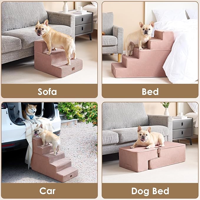 EHEYCIGA Dog Stairs for Bed 18" H, 4-Step Dog Steps for High Bed, Pet Steps for Small Dogs and Cats, Non-Slip Balanced Pet Ramp Indoor, Pink