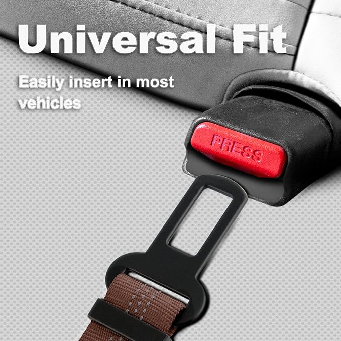 Plutus Pet Dog Seat Belt for Car, Adjustable Dog Car Harness with Carabiner Clip, Reflective Safety Dog Seatbelt Leash with Elastic Bungee, Chocolate