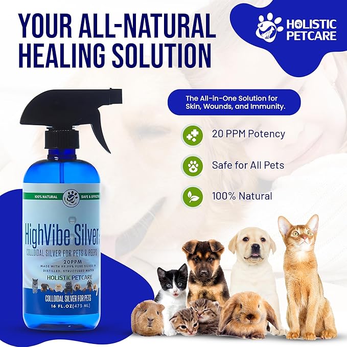 Colloidal Silver Spray for Dogs, Cats, Horses & Birds - 20 PPM Effective Wound Care, Hot Spot Treatment, Skin Relief & Immune Support - All-Natural Pet Silver Spray (16 Oz)