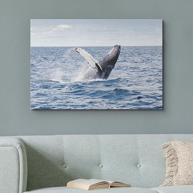 wall26 Canvas Print Wall Art Tropical Ocean Sea Water Horizon Blue Whale Nature Animals Photography Realism Rustic Scenic Landscape Wilderness Colorful for Living Room, Bedroom, Office - 32"x48"
