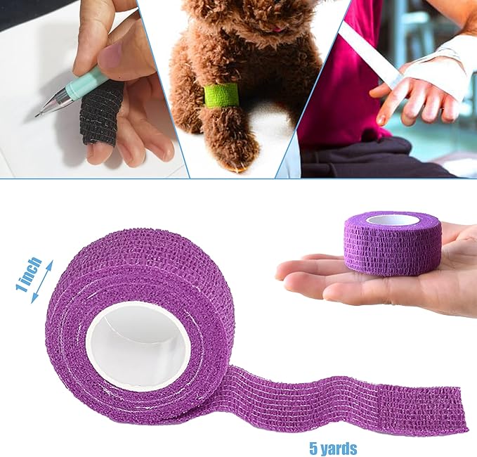 9 Pack 1" x 5 Yards Self Adhesive Bandage Wrap Self Stick Wrap for Ankle, Wrist, Finger, Sports, Breathable Cohesive Vet Tape for Pets (Purple)