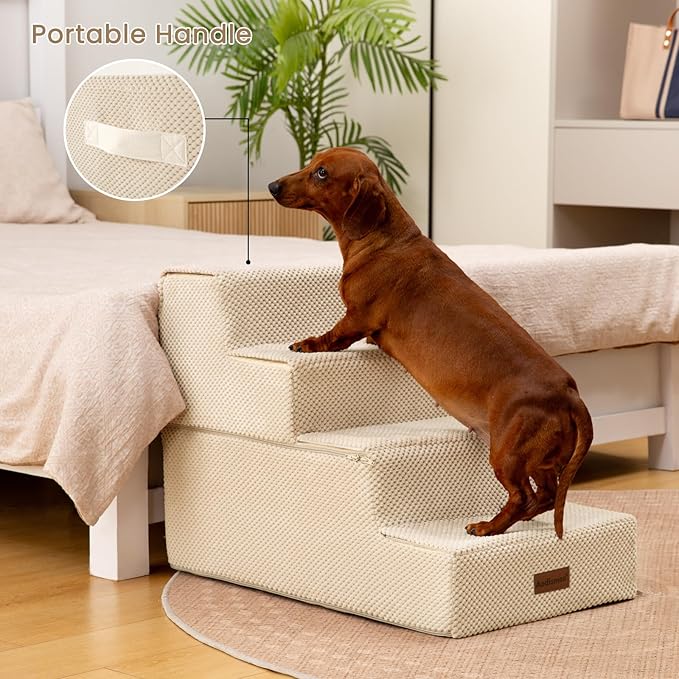 Dog Stairs for Bed 18.5" H, 4-Step Dog Steps for Small Dogs and Cats, Indoor Non-Slip Balanced Pet Stairs are Suitable for Puppy, Older Cat,Beige